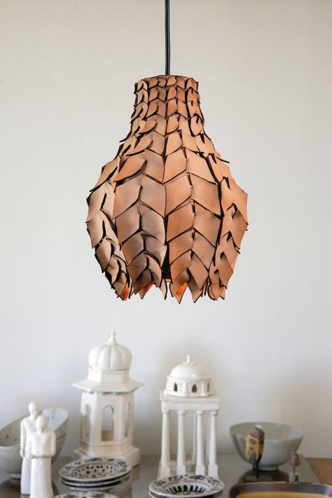 Emerging Lighting | INDESIGN LIVE Diy Lamp Shade, Pendant Light Design, Handmade Lighting, Wood Lamps, Diy Lamp, Wood Pendant, Leather Furniture, Diy Lighting, Rustic Diy