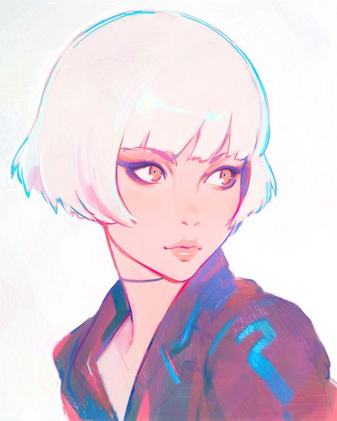 ArtStation - vit, Ilya Kuvshinov Ilya Kuvshinov, Wow Art, Painting Process, A Drawing, White Hair, 그림 그리기, Portrait Art, Character Design Inspiration, Anime Character