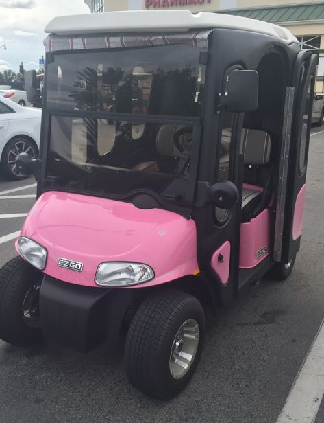 Pink Battery For Cart, Pink Golf Cart Aesthetic, Golf Carts Aesthetic, Pink Golf Cart, Bev Cart Girls Golf, Cart Girl Golf, Golf Cart Girl Aesthetic, Female Boxers, Big Girl Toys