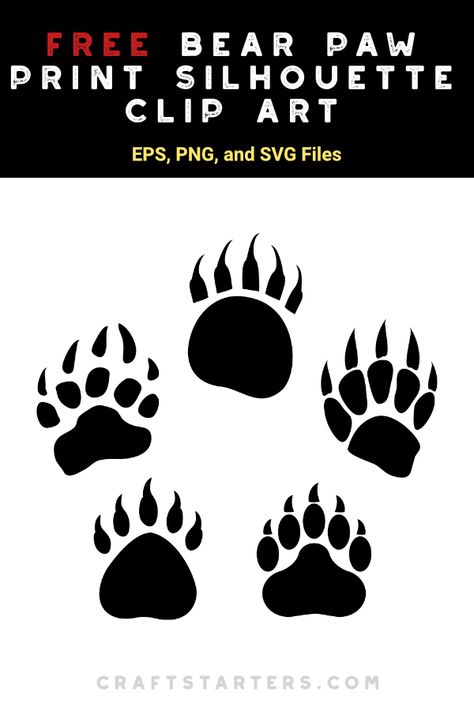 Bear Paw Silhouette, Bear Paw Print Svg Free, Bear Paw Prints Printable, Bear Svg Free Cricut, Bear Silhouette Printable, Stencil Pictures, Bear Svg Free, Paw Print Silhouette, Bear Stencil