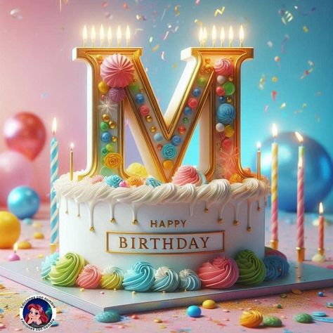 Birthday Tart, Happy Birthday Flower Cake, Happy Birthday Mary, Happy Birthday Wishes Pics, Birthday Wishes Pics, Cake Lettering, Cake Writing, The Letter M, Birthday Wishes Greetings