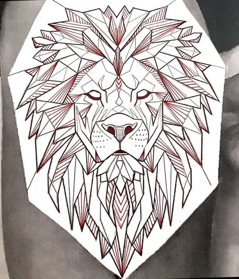 Half Geometric Lion Tattoo Design, Lion Geometric Design, Geometric Lion Drawing, Geometric Lion Tattoo Design, Geometric Lion Tattoo, Lion Sketch, Geometric Lion, Ear Tattoo Ideas, Lion Head Tattoos