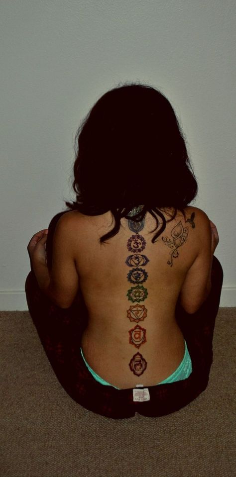 The 7 Chakras Tattoo, 7 Chakra Back Tattoo, Chakra Tattoos Spine, Big Spiritual Tattoos, Arm Chakra Tattoo, 7 Chakra Spine Tattoo, 7 Chakras Back Tattoo, 7 Chakras Spine Tattoo, Green Lotus Flower Tattoo