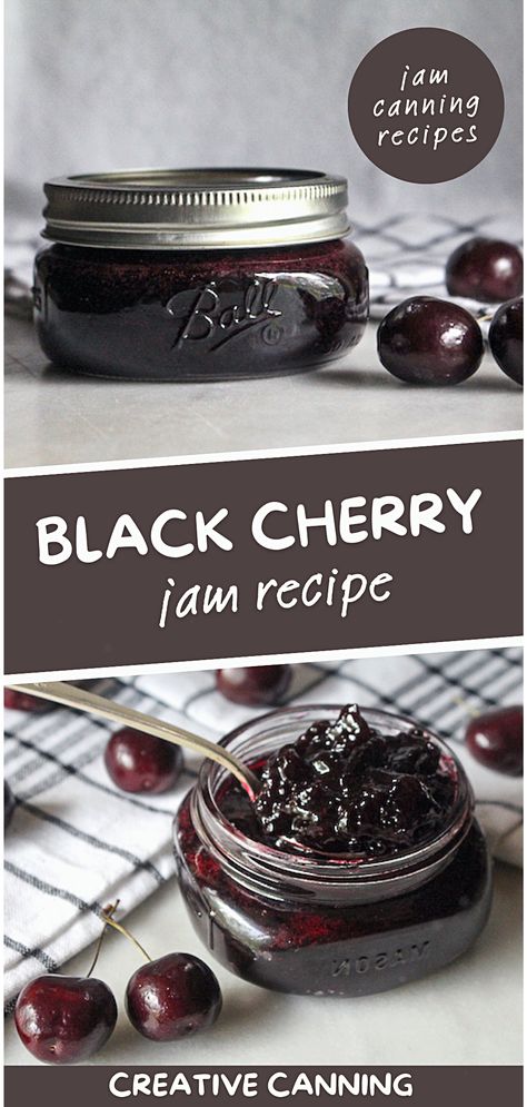 Want to try canning jam recipes that are simple yet delicious? Our 3 ingredient Black Cherry Jam recipe is the answer. With no pectin required, this homemade jam retains the vibrant flavor of black cherries. Perfect for spreading on toast or dolloping on yogurt, you'll love this homemade treat. Cherry Jam No Pectin, Canning Cherries Recipes, Cherry Canning Recipes, Black Cherry Recipes, Sweet Cherry Jam, Canning Fruit Recipes, Cherry Jam Recipe, Black Cherry Jam, Cherry Jam Recipes