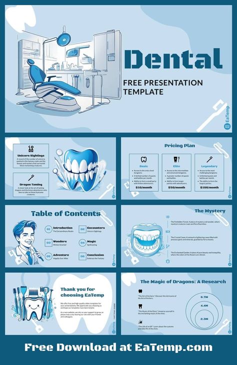 Dental 13 Dentistry Design, Dental Medicine, Free Ppt Template, Google Slides Theme, Ppt Design, Power Point Template, Story Board, Business Templates, Google Slides Themes