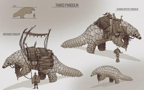 ArtStation - Pangolin mount, Gloria Ocete Pangolin Fantasy Art, Pangolin Character Design, Dnd Mounts, Dragon Mount, Giant Pangolin, Pangolin Art, Desert Creatures, Fantasy Mounts, Beast Of Burden