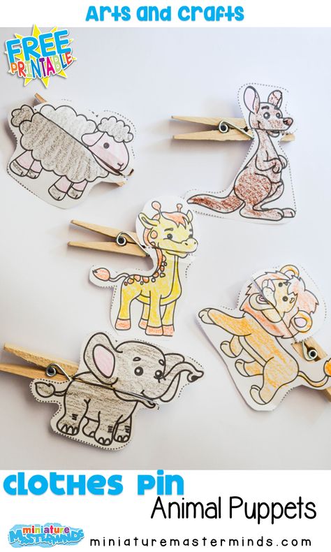 DIY Craft Clothes Pin Animal Puppets Clothes Pin Puppets, Clothespin Animals, Clothespin Crafts For Kids, Clothespin Puppets, Clothespin Puppets Free Printable, Animal Muppet, Puppet Crafts, Animal Crafts For Kids, Clothes Pin Crafts