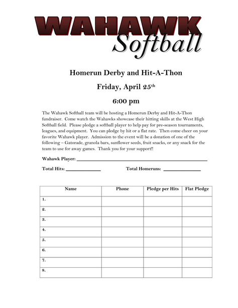 Hit-A-Thon form template Basketball Score Sheet, Sponsorship Letter Template, Form Reference, Basketball Tryouts, Baseball Fundraiser, Team Mom Baseball, Sponsorship Letter, Baseball Hitting, Team Schedule