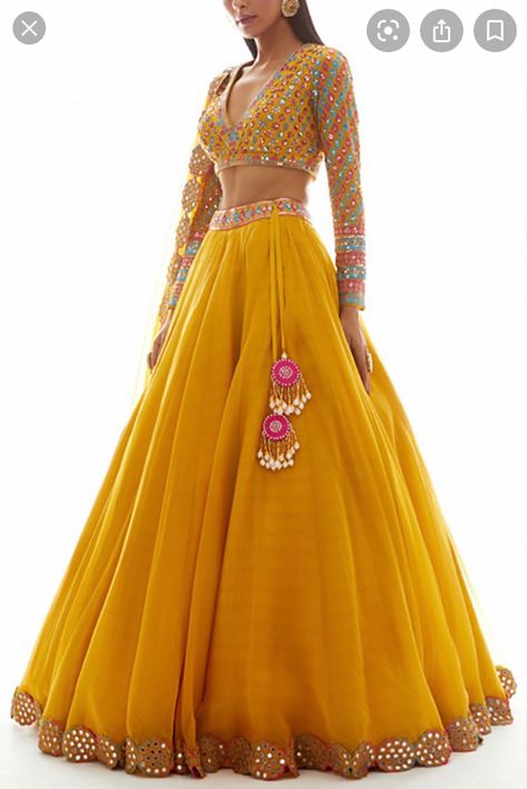 Yellow Lehenga Choli, Mirror Lehenga, Sangeet Lehenga, Blouse Lehenga, Haldi Outfits, Indian Outfits Lehenga, Yellow Lehenga, Lehnga Dress, Lehenga Blouse Designs