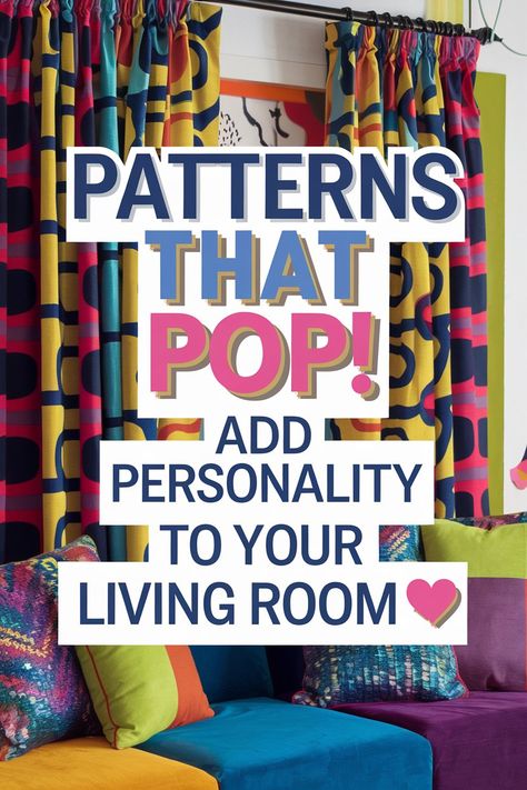 Vibrant living room with patterned curtains adding a pop of color and personality. Maximalist Curtain Ideas, Bright Curtains Living Room, Bold Curtains Living Room, Maximalist Curtains, Eclectic Curtains, Bright Curtains, Patterned Curtains, Curtains Living, Curtain Patterns