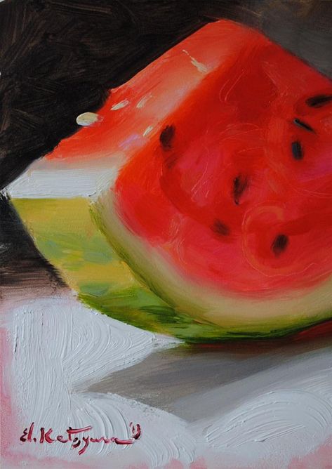 Watermelon Painting, Tree Drawings Pencil, Fruits Drawing, Beautiful Oil Paintings, Food Painting, Fruit Painting, Still Life Drawing, Simple Acrylic Paintings, Life Ideas