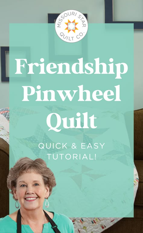 Watch this Quick & Easy Friendship Pinwheel Quilt Tutorial! Jenny demonstrates a quick and easy way to make The Friendship Pinwheel Quilt using 10 inch squares of precut fabric (layer cakes) from the Off Shore line of fabric by Deena Rutter for Riley Blake. Missouri Star Quilt Pattern, Quilt Tutorial Video, Msqc Tutorials, Missouri Quilt Tutorials, Missouri Quilt Company, Missouri Star Quilt Company Tutorials, Missouri Star Quilt Tutorials, Pinwheel Quilt Pattern, Quilt Videos