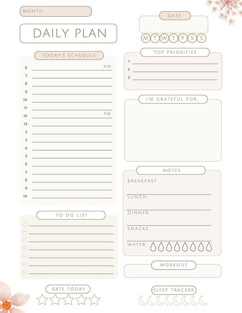 Daily Planner  Digital Planner  Printable Planner - Etsy | Business Printable Planner by  Austin Sluss Ideas For Daily Planners, Daily Planner Ideas Aesthetic, Digital Planner Sheets, Free Daily Planner Printables Free Templates, Digital Template Ideas, Daily Digital Planner Template, Cute Daily Planner Template Aesthetic, Daily Planner Ideas Bullet Journal, 2024 Daily Planner