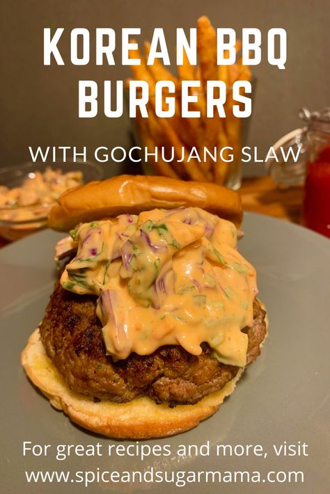 Korean Burger, Burger Sliders Recipes, Sliders Recipes, Korean Pork, Sugar Mama, Korean Chicken, Bbq Burgers, Burger Sliders, Burger Sauce