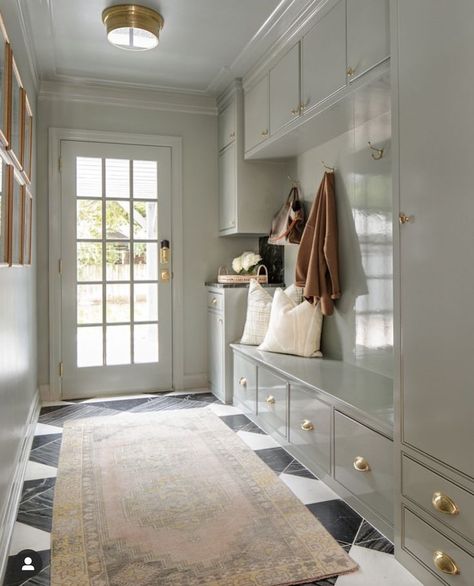 Mudroom Paint, Mudroom Paint Color, Mudroom Flooring, Lacquered Walls, Greige Paint Colors, Mudroom Entryway, Mudroom Laundry Room, Mudroom Design, Farrow And Ball