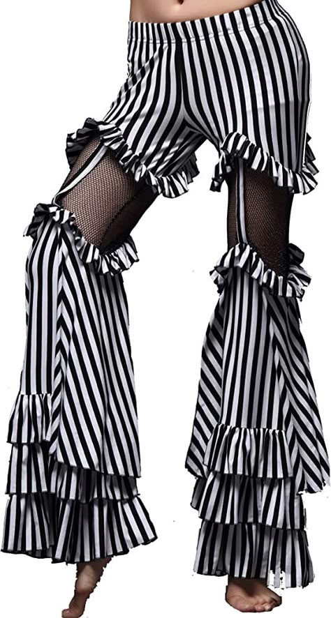 Amazon.com: ZLTdream Trible Belly Dance Striped Bell-Bottomed Pirate Pants for Women Rave Outfits Halloween Costume Cotton Black : Clothing, Shoes & Jewelry Rave Outfits Halloween, Black Purple Aesthetic, Nikolai Cosplay, Arcane Drawing, Clowncore Outfit, Belly Dance Pants, Clown Pants, Pirate Pants, Jester Outfit