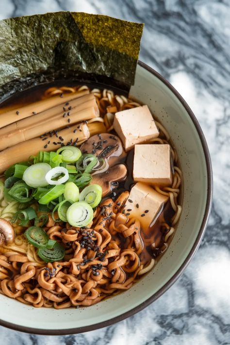 A photo of a  Vegan Shoyu Ramen a Vegan Ramen Vegetarian Ramen Recipe, Vegan Ramen Recipes, Authentic Ramen, Vegetable Ramen, Quick Vegetarian Dinner, Vegetarian Ramen, Shoyu Ramen, Ramen Recipe, Homemade Ramen