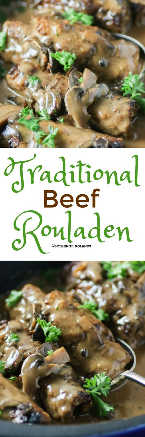 Traditional Beef Rouladen Recipe by Noshing With The Nolands is delicious comfort food for Sunday Supper or any weeknight. You will be wanting to serve this year round! Beef Rouladen Recipe, Rouladen Recipe, Beef Rouladen, German Food Authentic, Coconut Dessert, Austrian Recipes, Brownie Desserts, Beef Recipe, Brunch Ideas