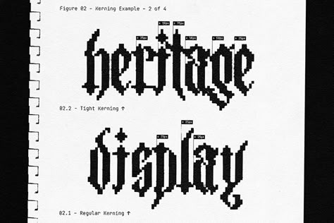 Heritage Display Pixel Blackletter is built on a 25 by 25 pixel grid, created for display usage. This is a perfect typeface if you want Pixelated Typography, Pixel Typography, Pixel Poster, My Drawing Style, Modern Fonts Free, Digital Art Projects, Minimal Font, Pixel Grid, Pixel Font