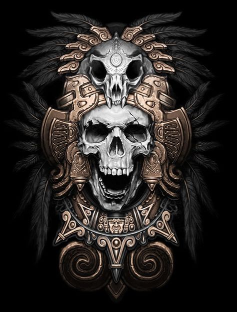 Teskatlipoka by Kamila Aztec Skull Tattoo, Aztec Skull, Mayan Tattoos, Aztec Tattoos, Aztec Tattoo Designs, Den Mrtvých, Cactus Tattoo, Aztec Tattoo, Aztec Warrior