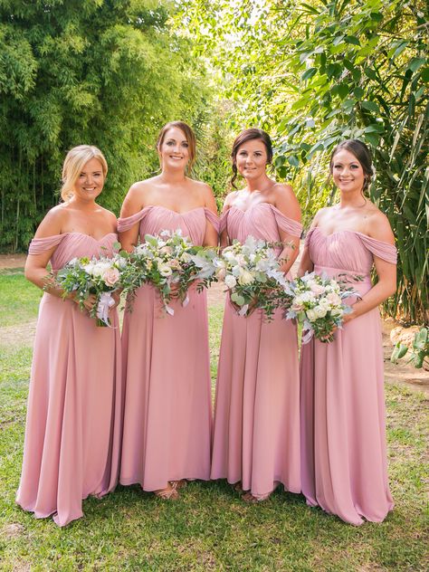 Bardot Floor Length Bridesmaid Dress In 35 Colours Dusky Pink Bridesmaid Dresses, Dusky Pink Bridesmaids, Dusty Pink Bridesmaid Dresses, Dusty Pink Dresses, Midi Bridesmaid Dress, Dusty Rose Bridesmaid Dresses, Rose Bridesmaid Dresses, Dress Hire, Red Bridesmaid Dresses