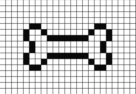 A small pixel art template of a cartoon white bone. Pixel Art Pattern Skeleton, Bone Perler Beads, Skeleton Pixel Art Grid, Minecraft Pixel Art Templates Easy, Bone Pixel Art, Body Pixel Art, Pixel Art Templates Easy, Pixel Drawing Easy, Skeleton Pixel Art