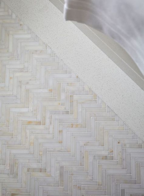 Marble Herringbone Bathroom, Herringbone Floor Bathroom, Ensuite Tiles, Loft Ensuite, Marble Herringbone Floor, Honed Marble Floor, White Granite Colors, Marble Bathroom Designs, Herringbone Mosaic Tile