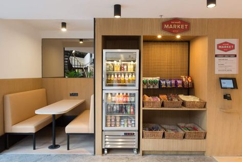 Hotel Retail Shop, Snack Counter Ideas, Snack Shop Ideas, Mini Convenience Store, Office Snack Bar, Snack Bar Design, Mini Market Store Ideas, Micro Market, Snack Area