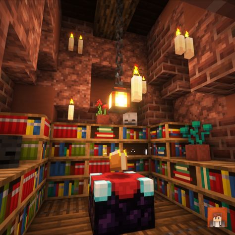 Enchanting Room Minecraft, Minecraft Enchantment Room, Minecraft Interior Ideas, Minecraft Roof, Minecraft Enchantments, Enchanting Room, Castle Minecraft, Interior Minecraft, Minecraft Interior