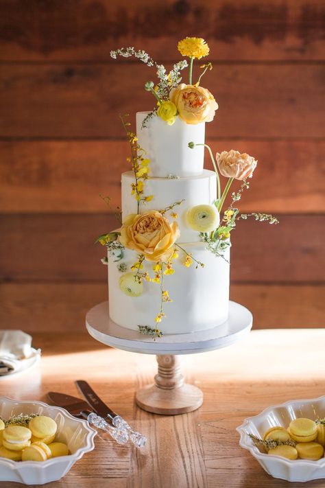 Lemon Wedding Cakes, Tangerine Wedding, Yellow Wedding Cake, Wildflower Wedding Theme, Holly Wedding, Floral Wedding Cake, Sonoma Wedding, Wedding Wall, Yellow Springs