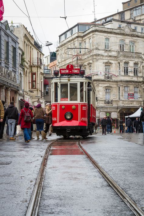 Tram Painting, Tram Station, Streets Of Istanbul, Taksim Square Istanbul, Lisbon Tram, Pedestrian Street, Blue Mosque, Grand Bazaar, Watercolor Architecture