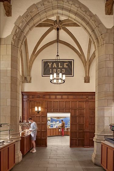 Yale University Branford College and Saybrook College Serveries & Kitchen - Newman Architects Yale Acceptance, Yale Architecture, Gothic Setting, Architecture University, Grey Floor Tiles, Sweet Grace, White Quartz Countertop, Yale University, Gothic Revival