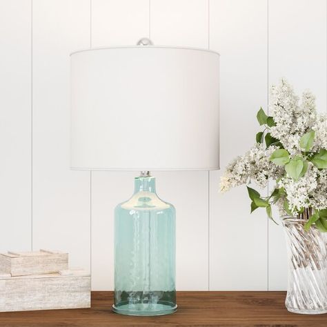 Highland Dunes Oaklynn Open Base 20" Table Lamp & Reviews | Wayfair Cottage Rooms, Nautical Room Decor, Blue Glass Lamp, Rustic Cottage Style, Coastal Accessories, Coastal Lamp, Clear Glass Lamps, Nautical Room, Basement Living