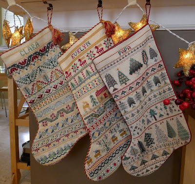 Palace of Leaves: Three Cross-stitched Christmas Stockings Christmas Stocking Pattern Free, Embroidery Christmas Gifts, Stocking Pattern Free, Crochet Christmas Stocking Pattern, Cross Stitch Stocking, Cross Stitch Christmas Stockings, Christmas Stocking Kits, Needlepoint Stockings, Stocking Designs