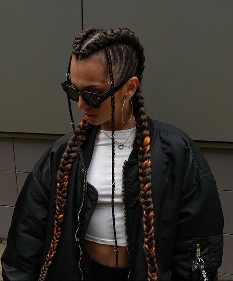 Braids For Widows Peak, Cornrow 2 Braids, 2 Braids With Extensions, French Braids With Color, Braids Dutch Braid, Braids Hairstyles White Women, Burning Man Braids, Boxer Braids With Extensions, Concert Braids