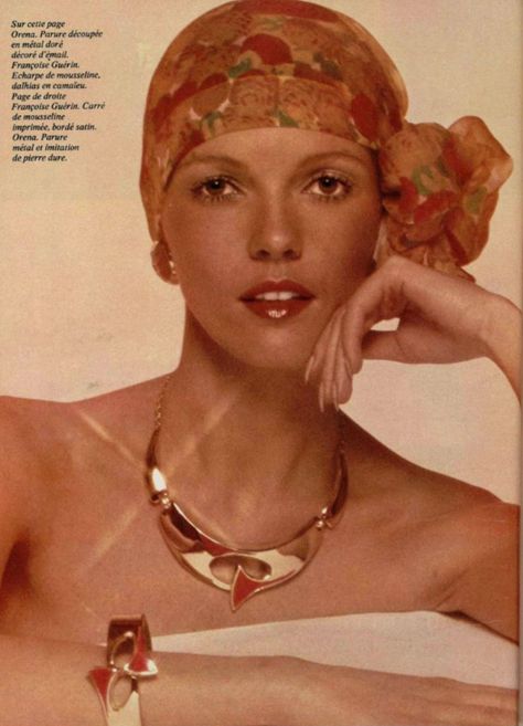 Vintage jewelry via L'officiel 1970 Accessories, 1970s Aesthetic Fashion, 70's Jewelry, 1970 Jewelry, 1970s Accessories, 1970s Aesthetic, 70s Accessories, 1970s Fashion Women, 1970s Art