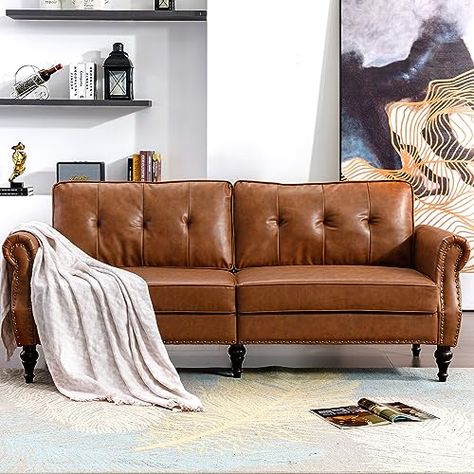 Leather Brown Couch Living Room, Traditional Couches Living Room, Mid Century Traditional Living Room, Leather Sofas Living Room Ideas, Leather Love Seat, Bedroom Small Space, Modern Leather Couch, Traditional Couch, Leather Couch Living Room Decor