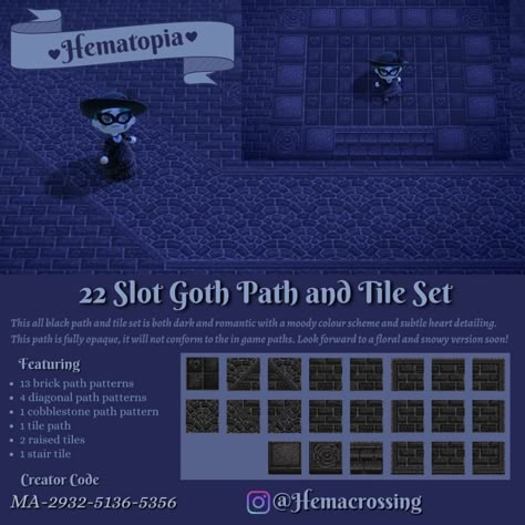 Acnh Halloween Code, Black Stairs, Brick Path, Dark Tile, Animal Crossing Memes, Path Design, Animal Crossing Wild World, Island Theme, Animal Crossing Villagers