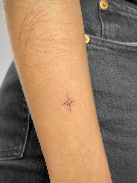 6 Pointed Star Tattoo, Six Pointed Star Tattoo, Masculine Star Tattoo, Vega Star Tattoo, Evening Star Tattoo, Polar Star Tattoo, Sirius Star Tattoo, Vibey Tattoos, Sirius Tattoo