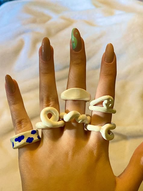 Cincin Diy, Diy Clay Rings, Polymer Clay Cat, Clay Ring, Polymer Clay Ring, Clay Rings, Trendy Rings, Concrete Jewelry, Diy Air Dry Clay