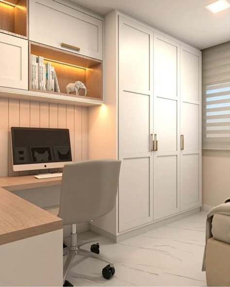 Wardrobe And Desk Combo, Cabinet With Study Table, Office And Closet Combo Room, Closet And Office Combo, Spare Bedroom Closets, Spare Room Office, Bedroom Office Combo, Small Tv Room, Beige Room