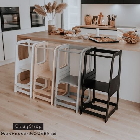 Kitchen Helper Tower, Toddler Stool For Kitchen, Kitchen Helper Stool, Montessori Kitchen Tower, Montessori Step Stool, Wood Step Stool, Kitchen Step Stool, Toddler Kitchen, Toddler Step Stool