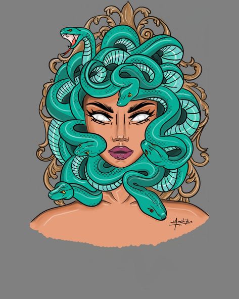 Digital illustration art Medusa Digital Art, Medusa Art Illustration, Medusa Illustration, Magical Creatures Mythology, Medusa Artwork, Medusa Drawing, Lady Aesthetic, Digital Illustration Art, Medusa Art