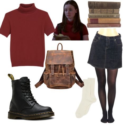 Rory Gilmore Black Skirt, Rory Gilmore Outfit Essentials, Rory Gilmore Png Clothes, Aesthetic Rory Gilmore Outfits, Rory Gilmore Red Turtleneck, Rory Gilmore Red Outfit, Rory Style Outfits, Rory Gilmore Fancy Outfits, Rory Gilmore Style School