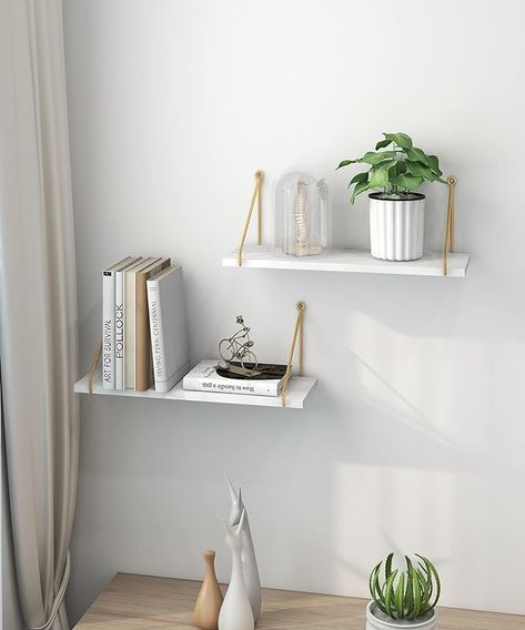 Afuly White Floating Shelves Wood for Wall Mounted with Metal Brackets Rustic Wooden Storage Accessories Shelf for Bathroom Kitchen Bedroom Living Room Office Plant Display, Set of 2 : Amazon.co.uk: Home & Kitchen Modern Floating Shelves, White Floating Shelves, Interior Design Per La Casa, Wall Hanging Storage, Wall Bookshelves, White Shelves, Floating Wall Shelves, Estantes Flotantes, Empty Wall