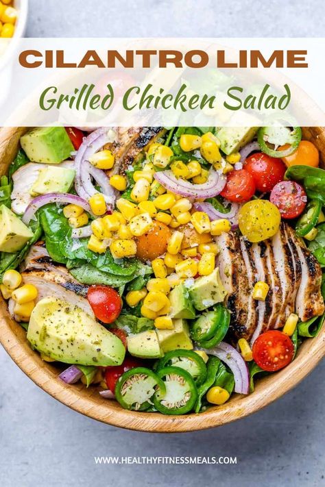 Cilantro Lime Grilled Chicken Salad Summer Grilled Chicken Salad, Cilantro Lime Chicken Salad Recipe, Chimichurri Chicken Salad, Sides With Grilled Chicken, Grilled Chicken Spinach Salad, Chicken Corn Salad, Grilled Chicken Salad Recipes, Chicken For Salads, Grilled Chicken Salads