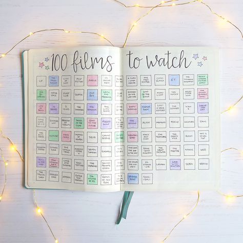 Journal Ideas Movies To Watch, Movie Diary Ideas, Movies To Watch Journal Page, Bullet Journal Movies To Watch, Film Journal Ideas, Movie Bullet Journal, Movie Journal Ideas, Movies Journal, 2024 Journal