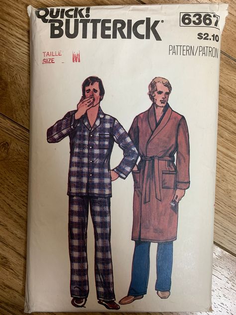 1980 Butterick Pattern 6367. Size Medium by IsabellaCanada on Etsy Mens Flannel Pajamas, Terry Cloth Robe, Men's Pajamas, Butterick Pattern, Butterick Sewing Pattern, Mccalls Patterns, Cozy Flannel, Simplicity Patterns, Cotton Pyjamas