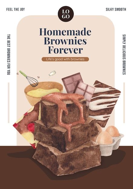 Poster template with homemade brownie in... | Free Vector #Freepik #freevector #chocolate-brownie #brownie #chocolate-cake #baking-cake Peanut Pie Recipe, Peanut Pie, Homemade Brownie, Cake Logo Design, Illustration Template, Vector Poster, Delicious Brownies, Homemade Brownies, Best Brownies