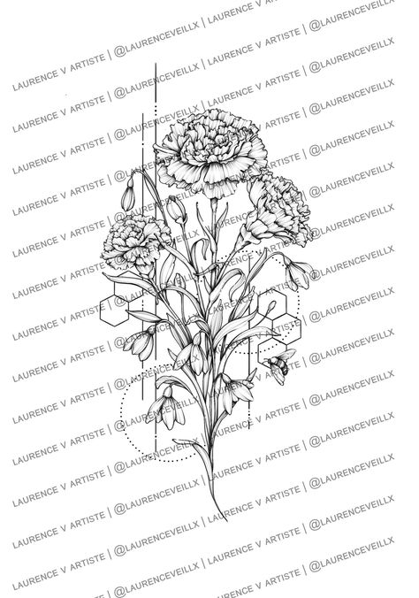 Carnation Tattoo Stencil, Carnation And Snowdrop Tattoo, Snowdrop Drawing, Snowdrop Flower Drawing, Carnation And Snowdrop, January Birth Flower Tattoo Ideas, January Flowers, January Tattoo, Snowdrop Tattoo Design